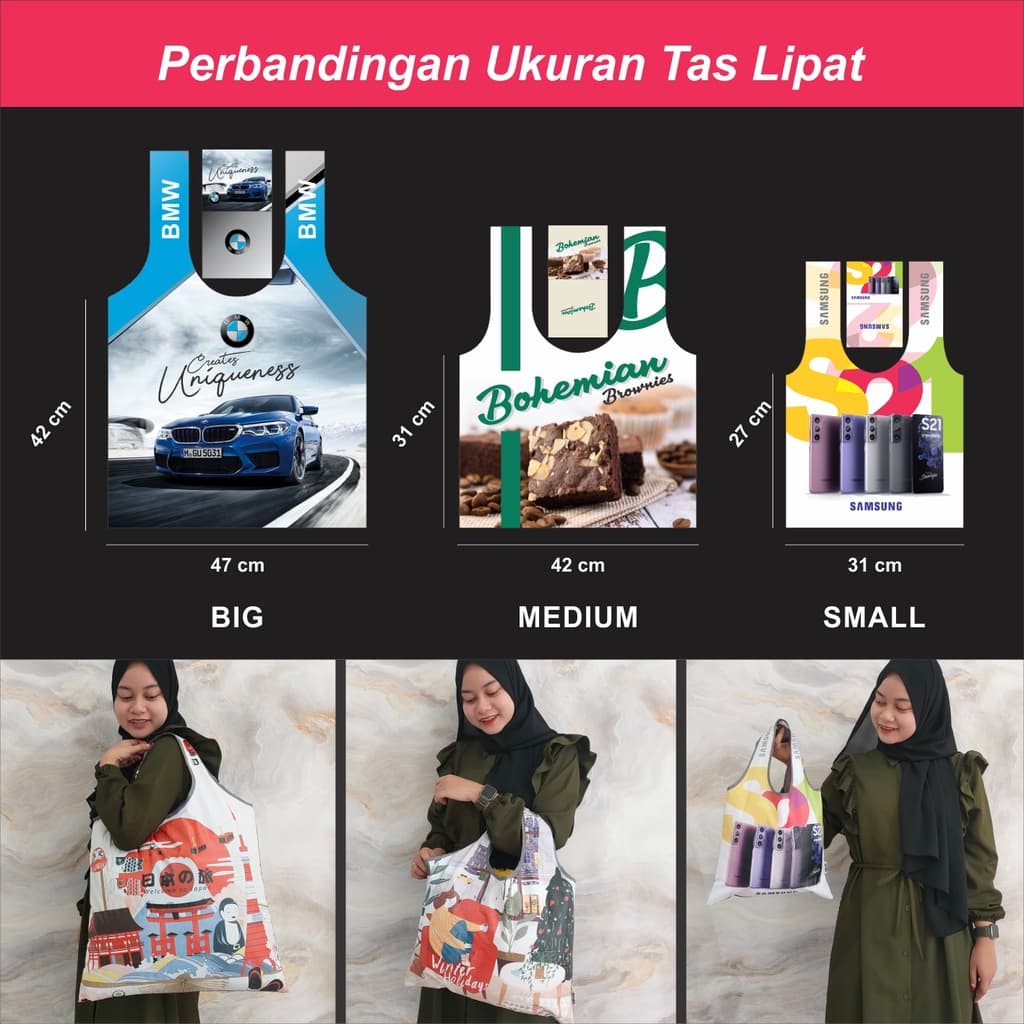 OMEO Tas Belanja  Lipat Shopping Bag Custom Design Size Big Cetak 1 Sisi