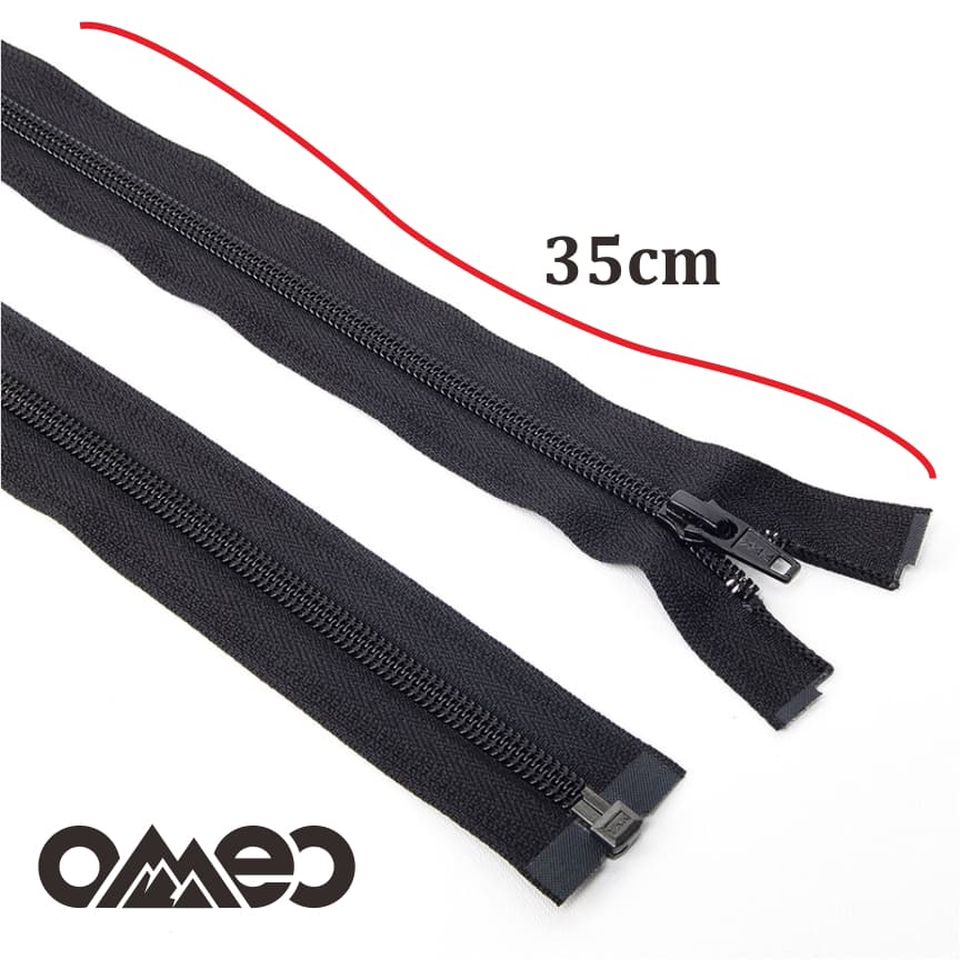 Resleting Zipper AMCO 5  35 cm dan 21 cm Gigi Besi Hitam dan putih OMEO