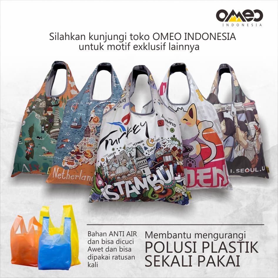 OMEO Tas Belanja  Lipat Shopping Bag Custom Design Size Big Cetak 1 Sisi