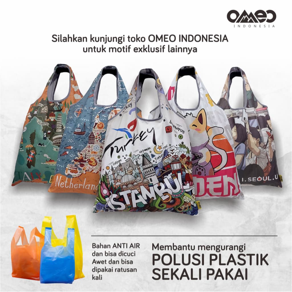 Tas Belanja Lipat Shopping Bag Totebag Lipat Size Small OMEO Custom 1 Sisi