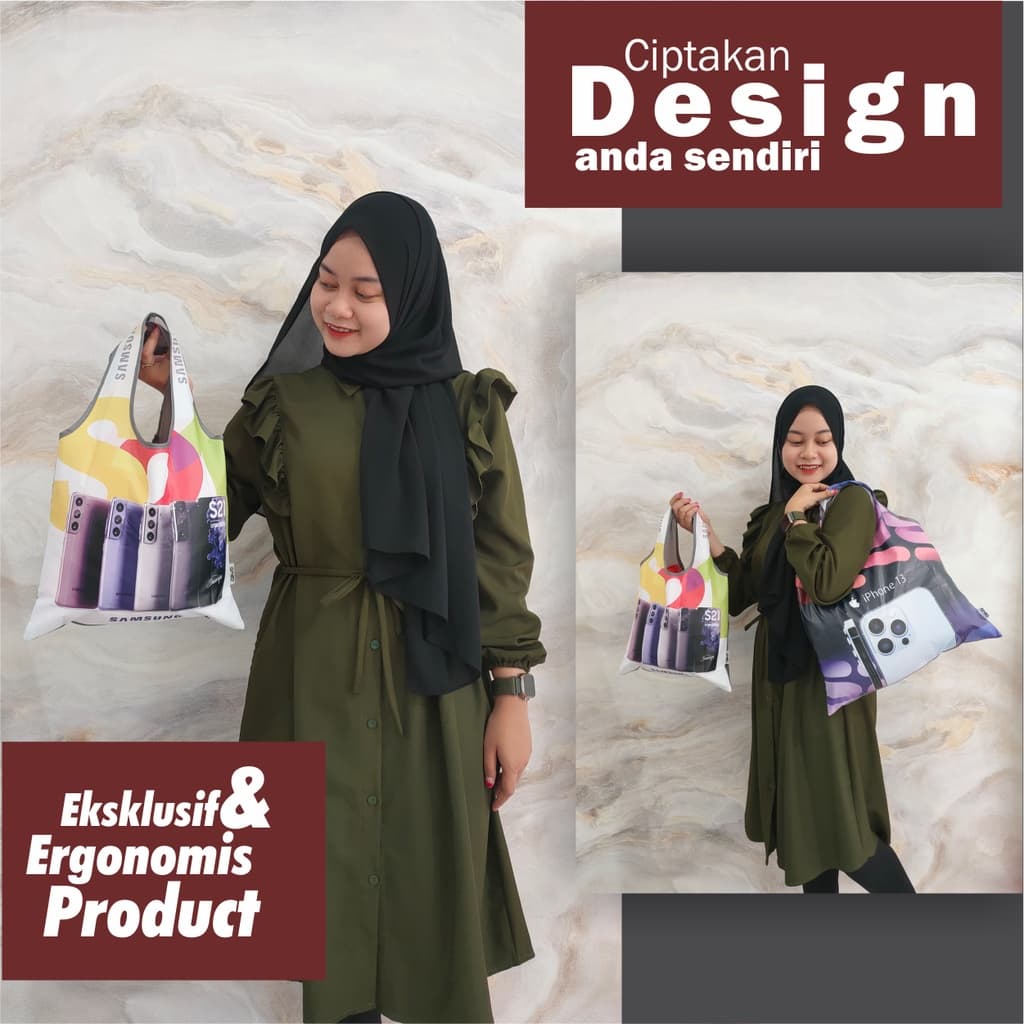 Tas Belanja Lipat Shopping Bag Totebag Lipat Size Small OMEO Custom 1 Sisi — tampak lain