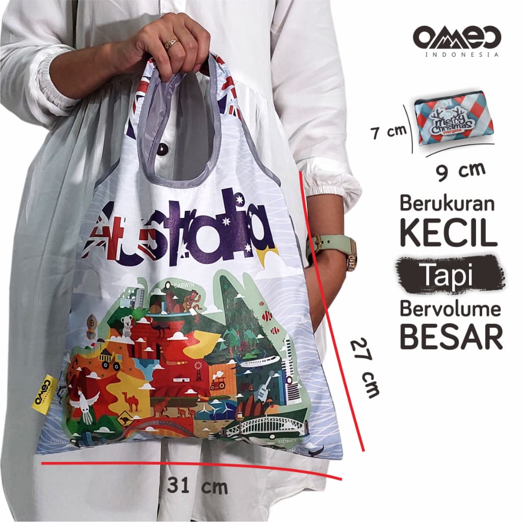 Tas Belanja Lipat Shopping Bag Totebag Lipat Size Small OMEO Custom 1 Sisi