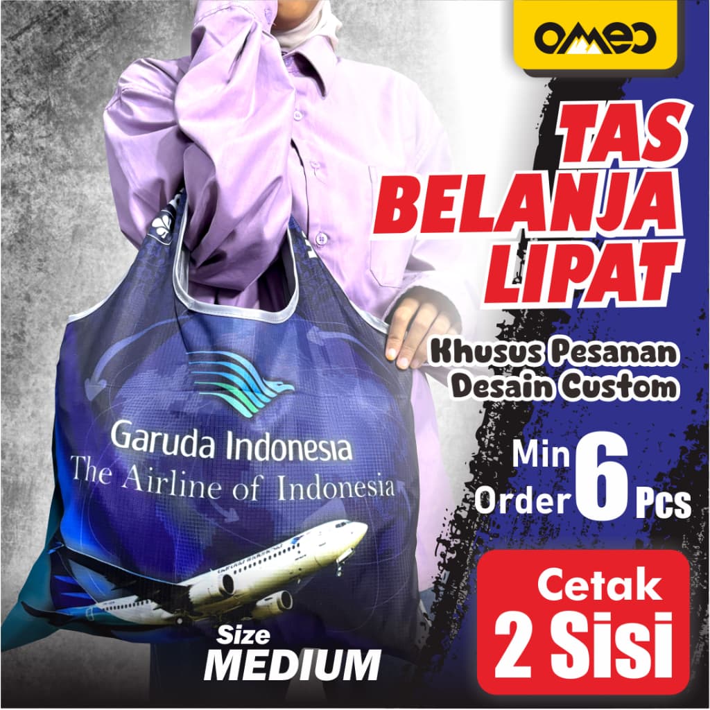 Shopping Bag Tas Belanja Totebag Lipat OMEO Size Medium Custom 2 Sisi