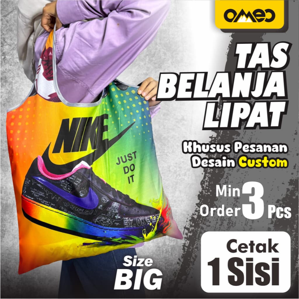 OMEO Tas Belanja  Lipat Shopping Bag Custom Design Size Big Cetak 1 Sisi