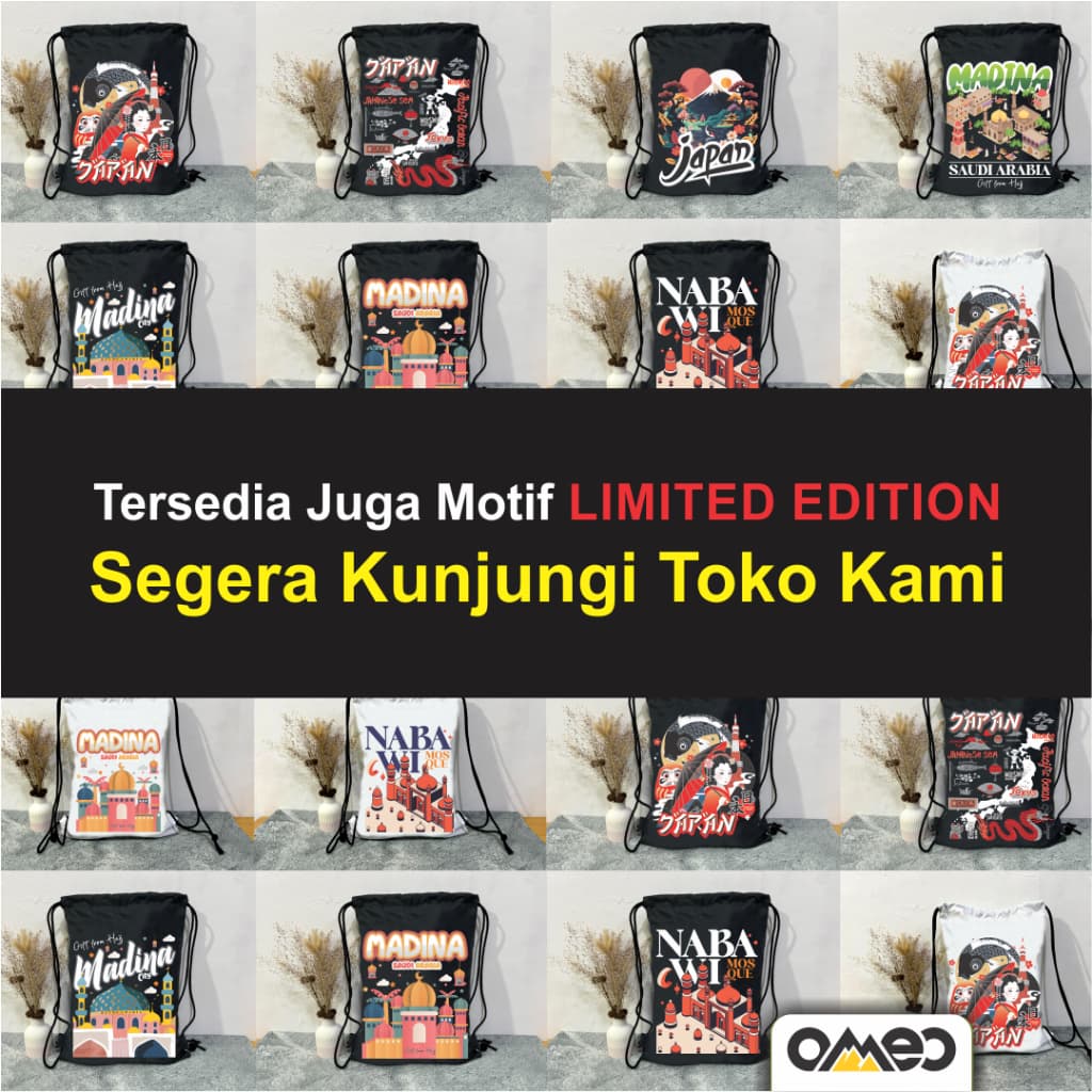 Tas Serut / String Bag Waterproof Oleh oleh HAJI UMROH OMEO — tampak lain