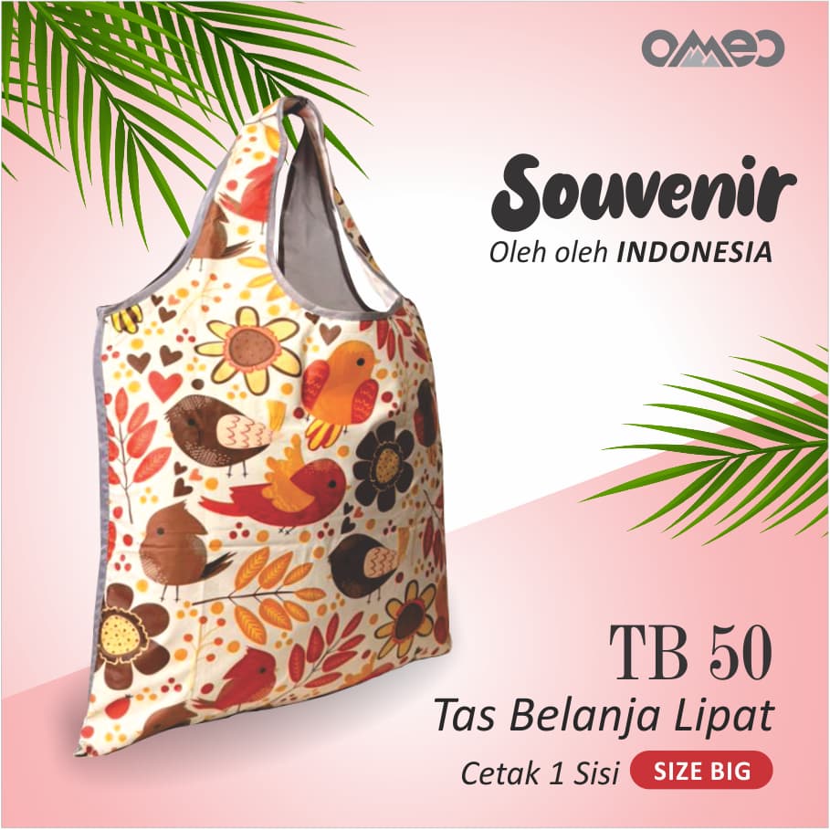 Tas Belanja Lipat / Shopping Bag Full Printing Limited Edition size BIG DAUN BURUNG OMEO TB 50