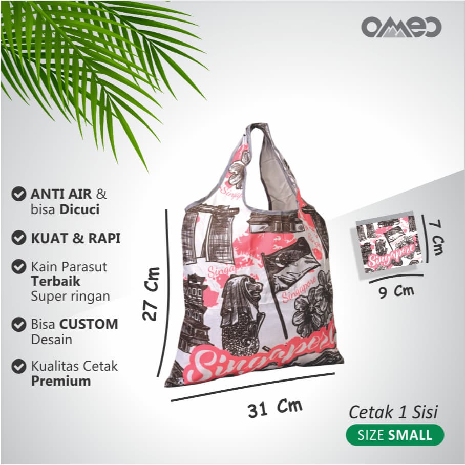 OMEO Tas Belanja Lipat Shopping Bag Motif Singapore Size Small Limited SK 31