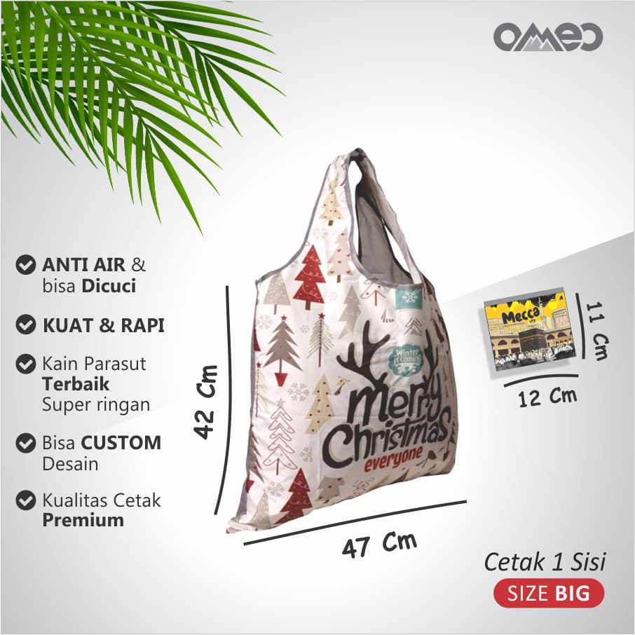 Tas Belanja Lipat / Shopping Bag Full Printing Merry Christmas Limited Edition size BIG OMEO TB 74