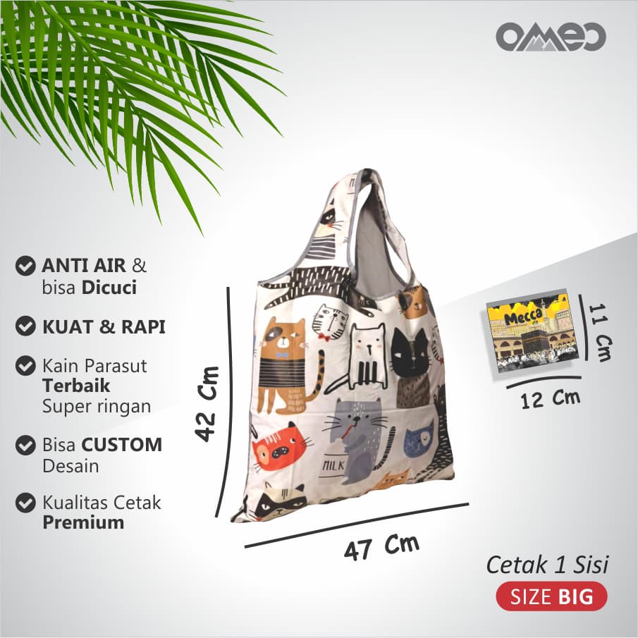 OMEO Tas Belanja Lipat Shopping Bag Motif Kucing Size Big TB 23