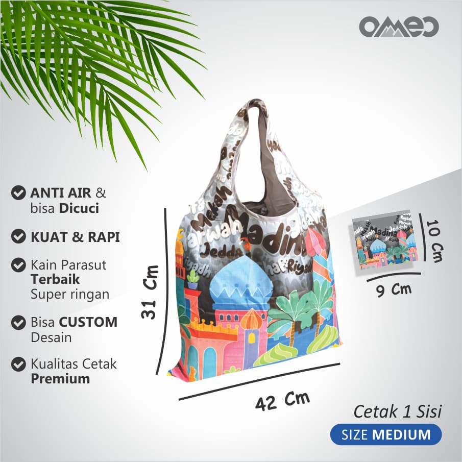 Oleh Oleh HAJI dan UMROH Souvenir Tas Belanja Lipat Size Medium BM 135