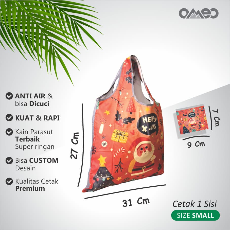 Shopping Bag Lipat Tas Belanja Totebag Lipat Full Printing Waterproof SMALL Limited Marry Christmas OMEO SK 86