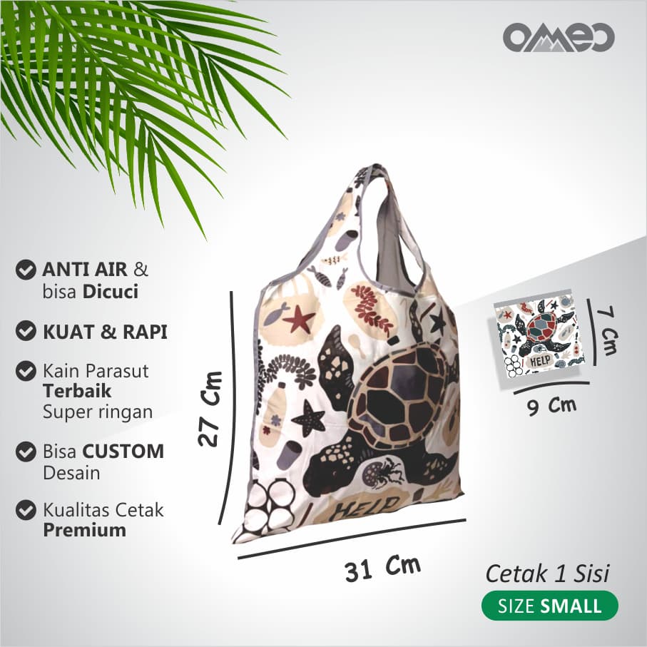 OMEO Tas Belanja Lipat Shopping Bag Motif Penyu Kura-Kura Size SMALL SK 44