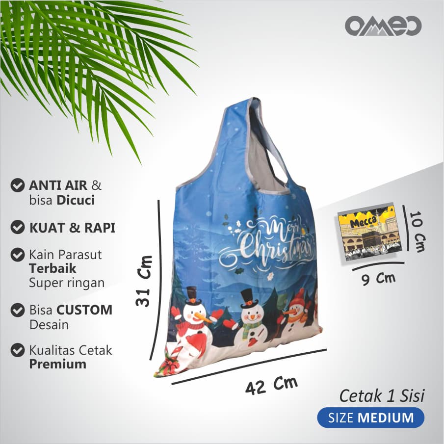 Shopping Bag Lipat Tas Belanja Totebag Lipat Full Printing CHRISTMAS Waterproof Medium Limited OMEO BM 87
