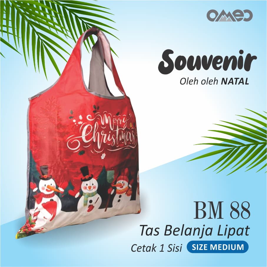 Shopping Bag Lipat Tas Belanja Totebag Lipat Full Printing NATAL MERRY CHRISTMAS Waterproof Medium Limited OMEO BM 88